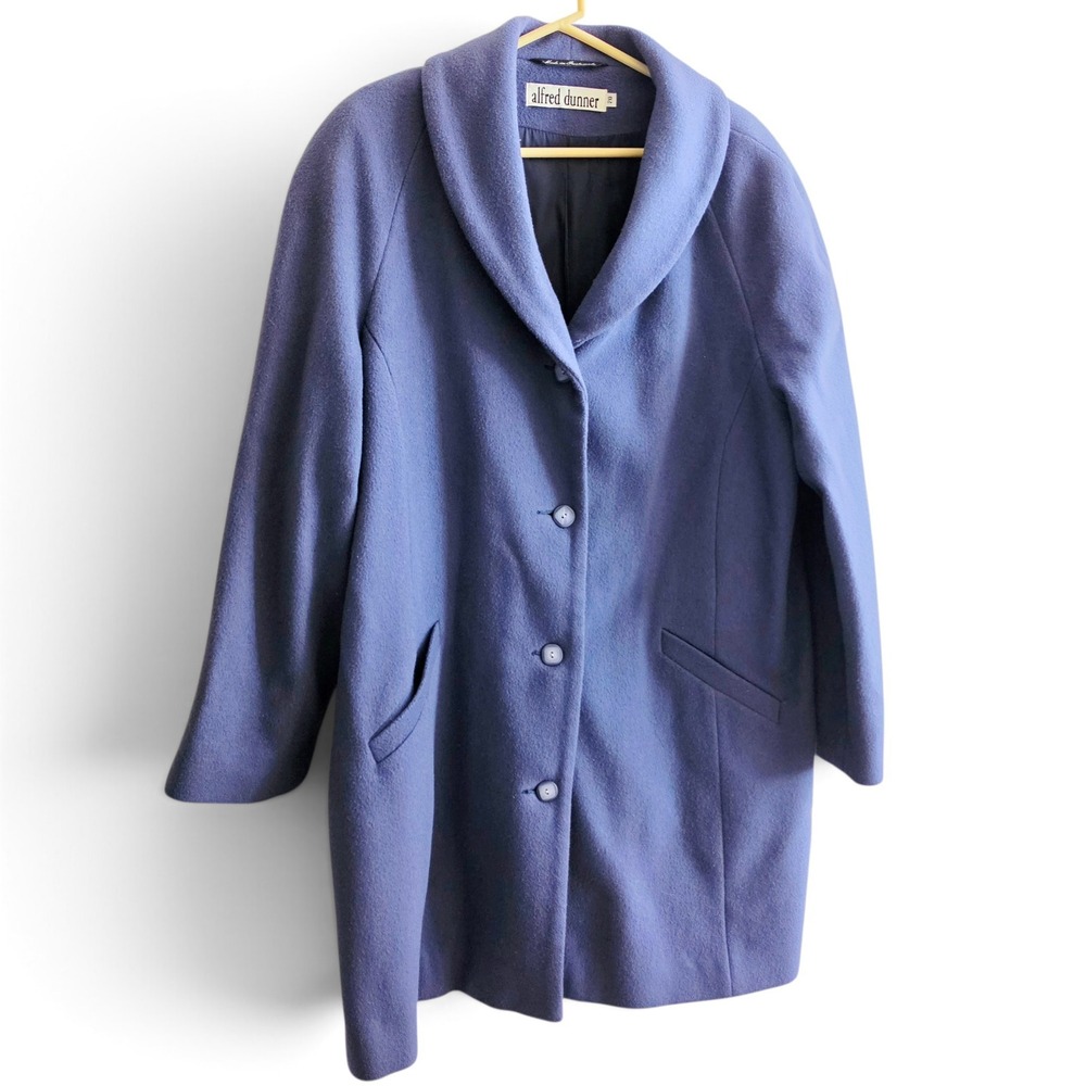 Vintage Y2K Alfred Dunner 100% Wool Shawl Collar Overcoat Women's sz 20 Lt Blue